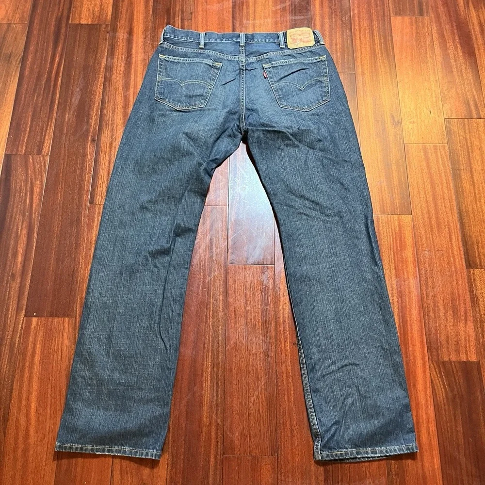 Levis Jeans Mens 38x36 559 Blue Dark Wash Whiskering Relaxed Straight Denim Work
